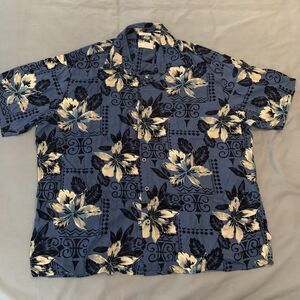 Natural Issue Shirt Mens Large Blue Floral Hawaiian Button Up‎ Rayon Silky Touch